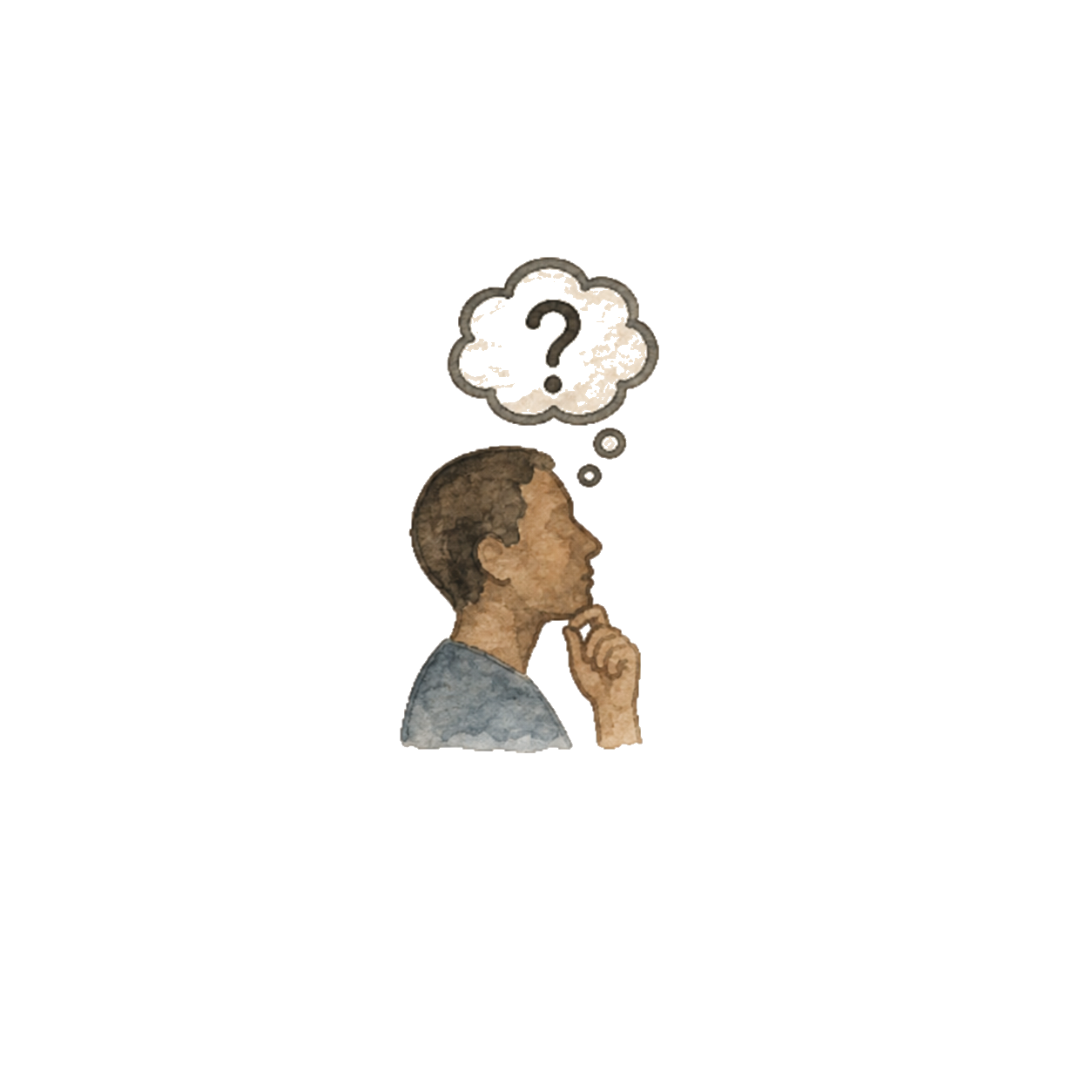 A person in thought with a question mark above