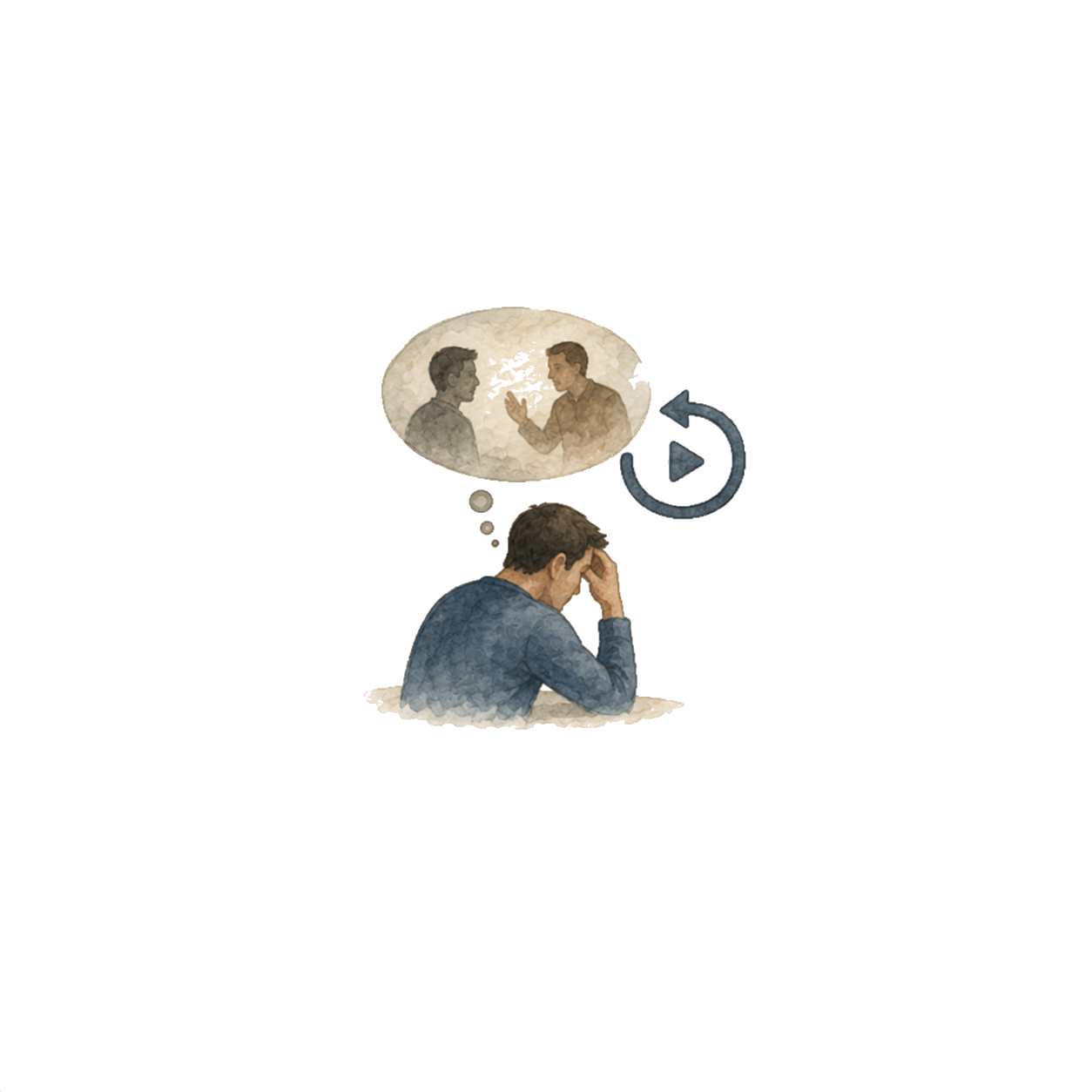 A person replaying a painful conversation in their mind