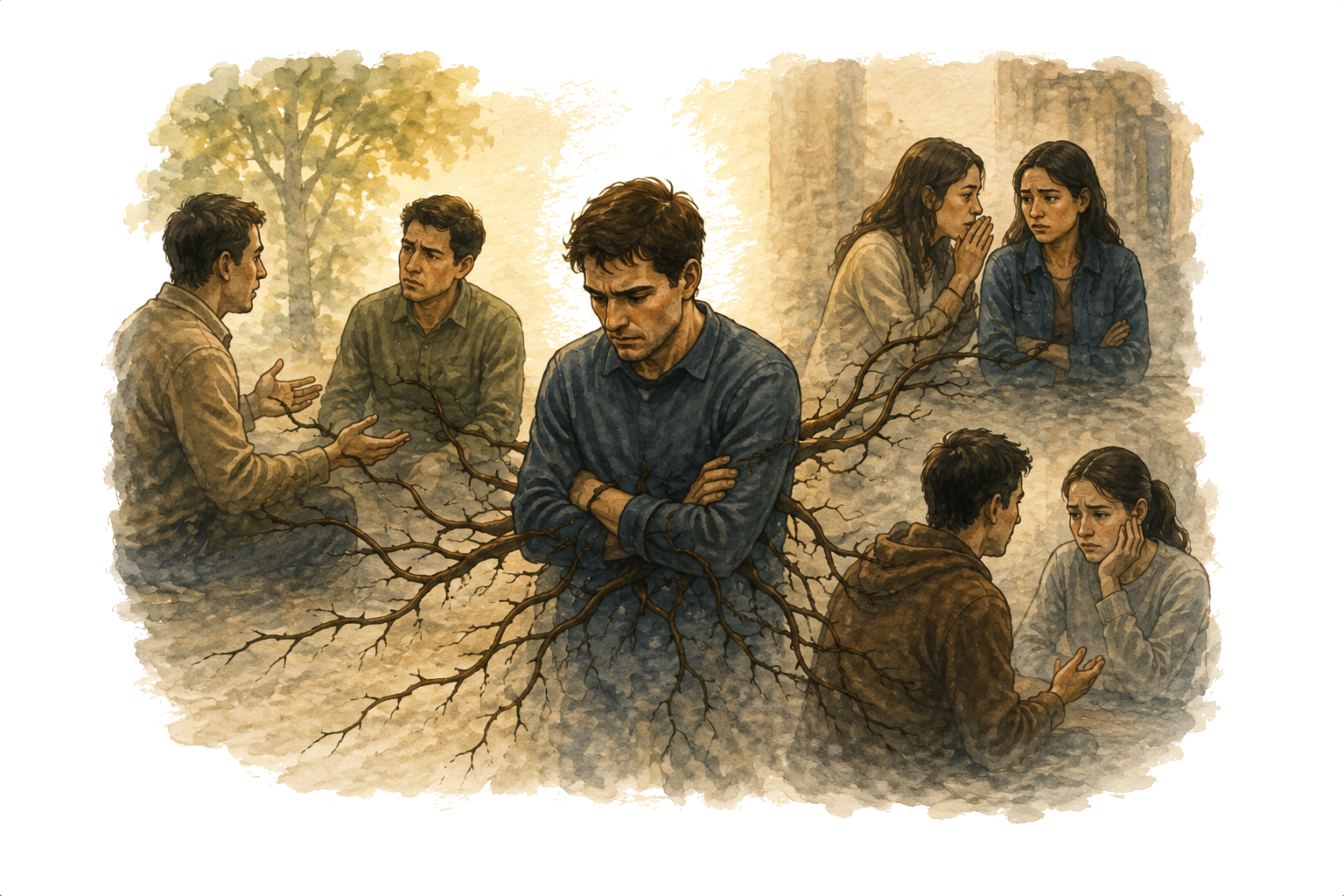 A bitter root spreading beneath the ground, its tendrils reaching others nearby